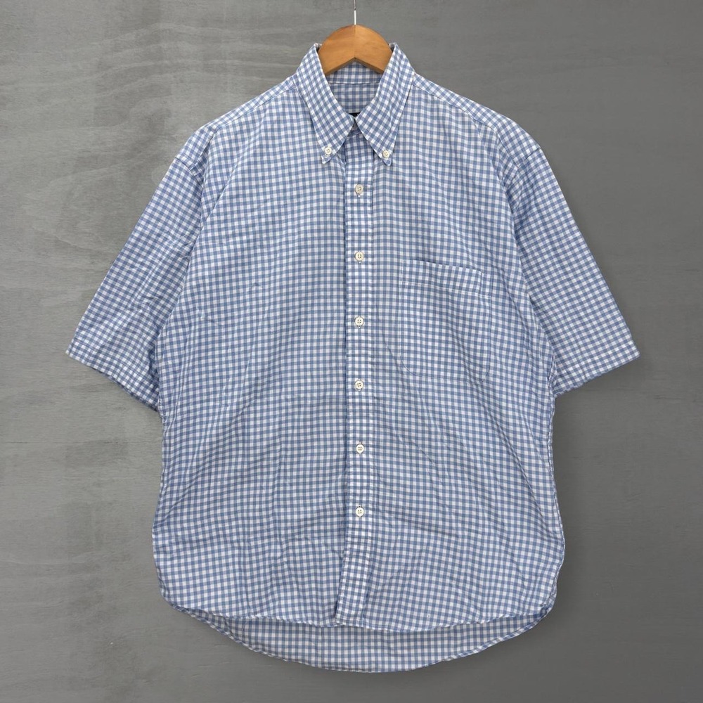 VintageGitman Bros Button Down Shirt Blue Gingham Check Short Sleeve Size Medium